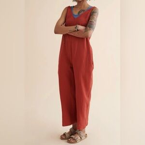Mondo Bellissimo Red Rust Gauze Pocket Jumpsuit Linen Crop Size Large